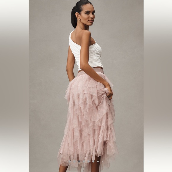 NWT Anthropologie Tulle Ruffled Skirt Pink Blush Rose Size Large - Picture 6 of 11